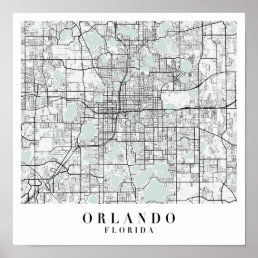 Orlando Florida Blue Water Street Map Poster