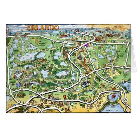 Orlando Florida Cartoon Map Cards (Front Horizontal)
