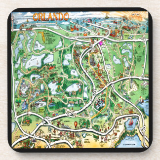 Orlando Florida Cartoon Map Drink Coaster