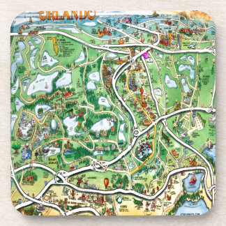 Orlando Florida Cartoon Map Drink Coaster