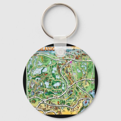 Orlando Florida Cartoon Map Keychain