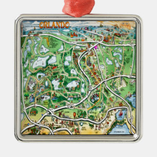 Orlando Florida Cartoon Map Metal Ornament
