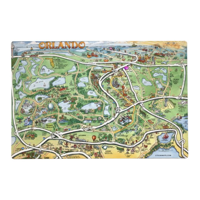 Orlando Florida Cartoon Map Placemat (Front)