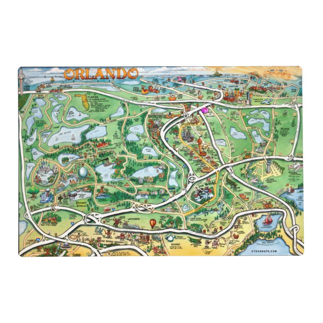 Orlando Florida Cartoon Map Placemat (Front)