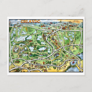 Orlando Florida Cartoon Map Postcard
