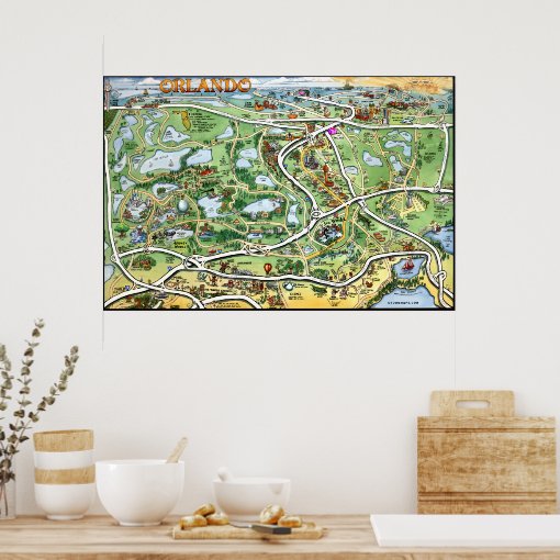 Orlando Florida Cartoon Map Poster | Zazzle