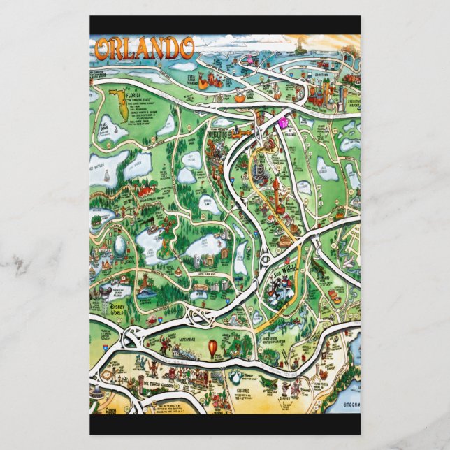 Orlando Florida Cartoon Map Stationery (Front)