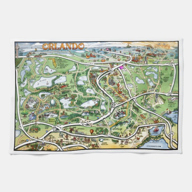 Orlando Florida Cartoon Map Towel (Horizontal)