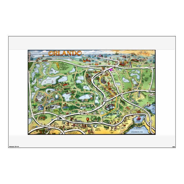 Orlando Florida Cartoon Map Wall Decal (Front)