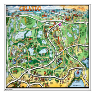Orlando Florida Cartoon Map Wall Sticker