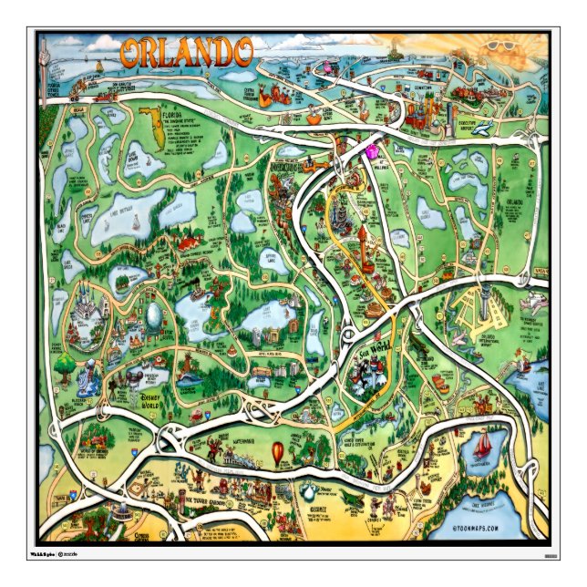 Orlando Florida Cartoon Map Wall Sticker (Front)