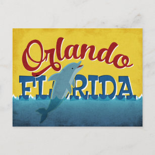Orlando Florida Dolphin Retro Fun Postcard