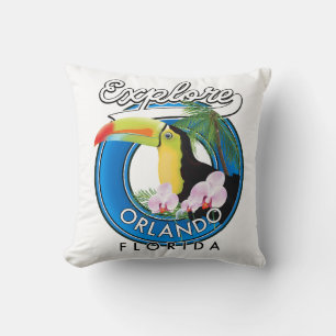 Orlando Florida Explore retro logo. Throw Pillow