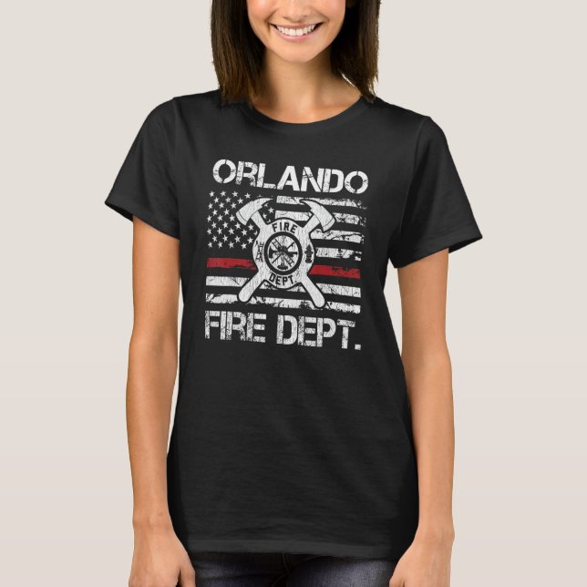 Orlando Florida Fire Department Thin Red Line Fire T-Shirt (Front)