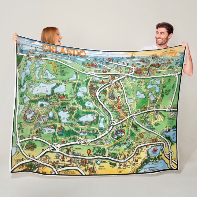 Orlando Florida Fun Map Fleece Blanket (In Situ)