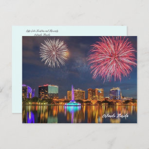 Orlando Florida Lake Eola Fireworks & Fountain Postcard