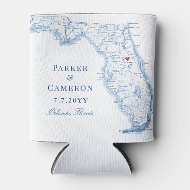 Orlando Florida Map Elegant Wedding Favor Drink Can Cooler (Front)