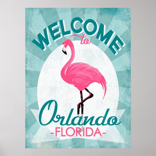 Orlando Florida Pink Flamingo _ Vintage Retro Trav Poster