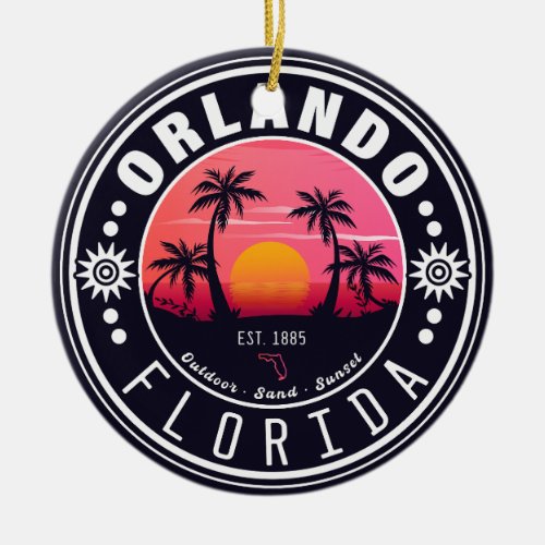 Orlando Florida Retro Sunset Tropical Souvenir 80s Ceramic Ornament