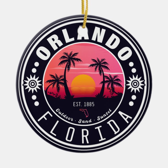 Orlando Florida Retro Sunset Tropical Souvenir 80s Ceramic Ornament (Front)