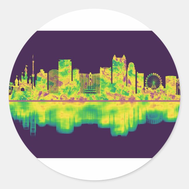 Orlando Florida Skyline Classic Round Sticker (Front)