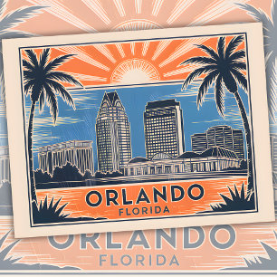 Orlando Florida Skyline Vintage Travel Cityscape Postcard