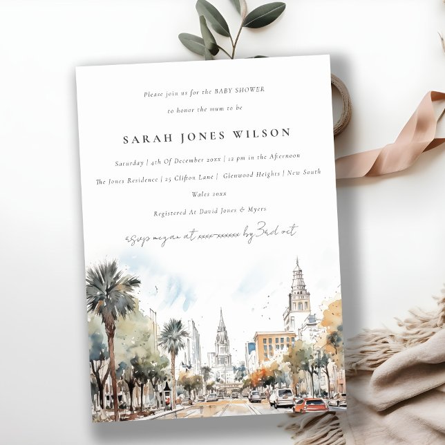 Orlando Florida Skyline Watercolor Baby Shower Invitation (Creator Uploaded)