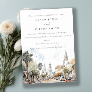 Orlando Florida Skyline Watercolor Couples Shower Invitation