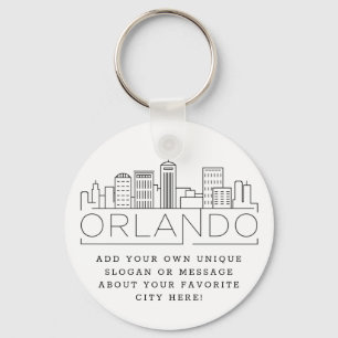 Orlando, Florida Stylized Skyline   Custom Slogan Keychain
