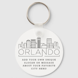 Orlando, Florida Stylized Skyline   Custom Slogan Keychain