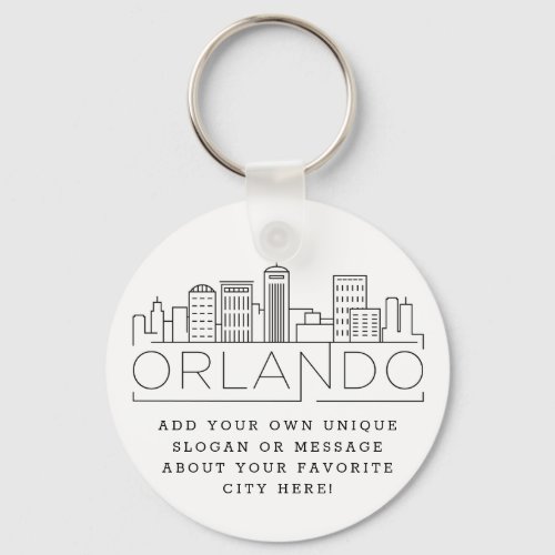 Orlando Florida Stylized Skyline  Custom Slogan Keychain