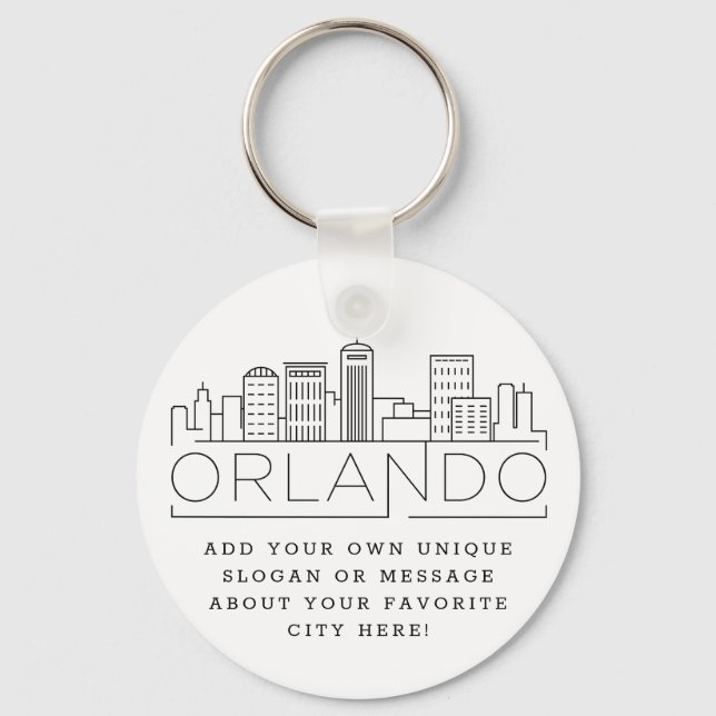 Orlando, Florida Stylized Skyline | Custom Slogan Keychain (Front)