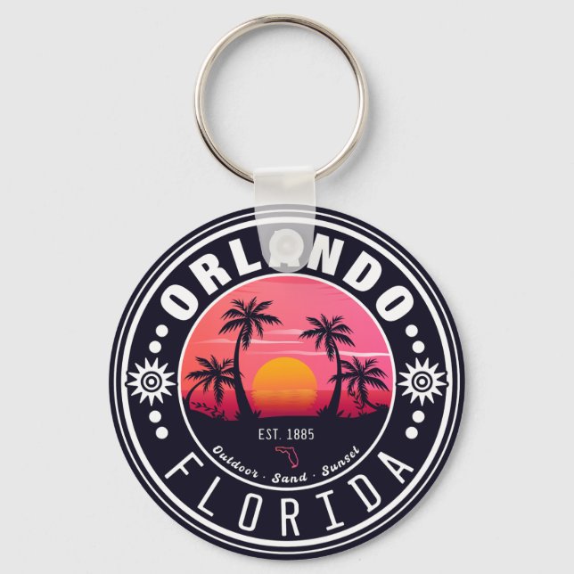 Orlando Florida tropical Retro Sunset Souvenir 60s Keychain (Front)