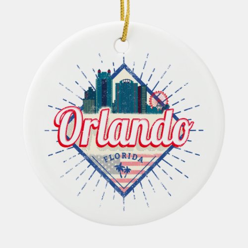 Orlando Florida United States Skyline Vintage USA Ceramic Ornament