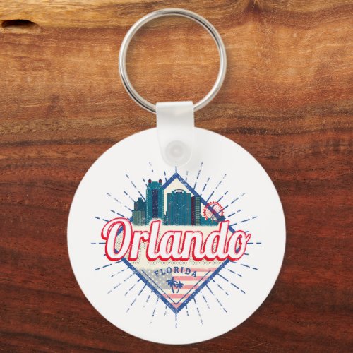 Orlando Florida United States Skyline Vintage USA Keychain