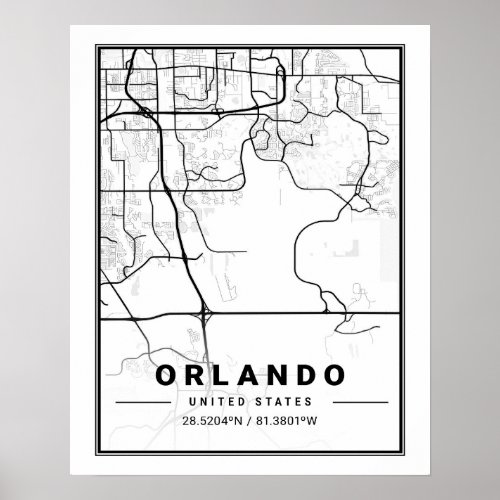 Orlando Florida USA Travel City Map Poster