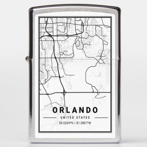 Orlando Florida USA Travel City Map Poster Zippo Lighter