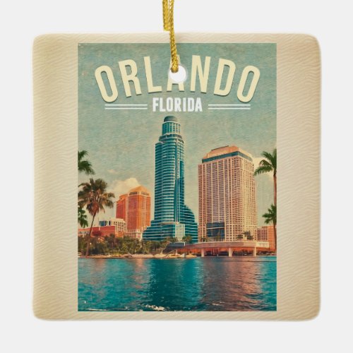 Orlando Florida Vintage High buildings Palm 1960s Ceramic Ornament