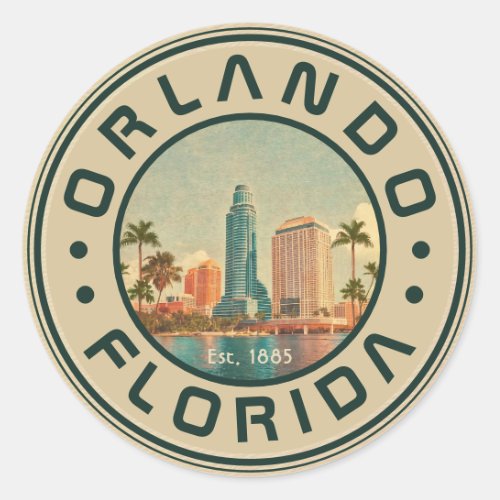 Orlando Florida Vintage High buildings Palm 1960s Classic Round Sticker
