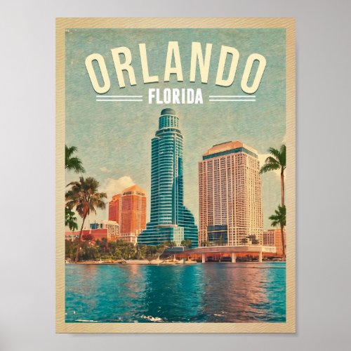 Orlando Florida Vintage High buildings Palm 1960s Poster