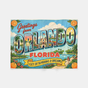 Orlando Florida Vintage Travel Fleece Blanket