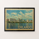 Orlando Florida Vintage Travel Jigsaw Puzzle<br><div class="desc">Orlando Florida design in Vintage Travel style featuring an expansive city skyline view with water and swan in the foreground.</div>