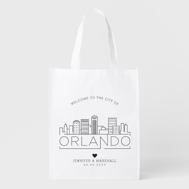 Orlando, Florida Wedding | Stylized Skyline Grocery Bag (Front)