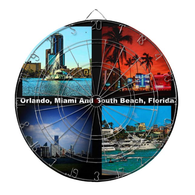 Orlando, Miami, South Beach Collage Dart Board (Front)