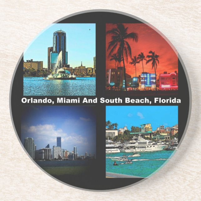 Orlando, Miami, South Beach Collage Drink Coaster (Front)