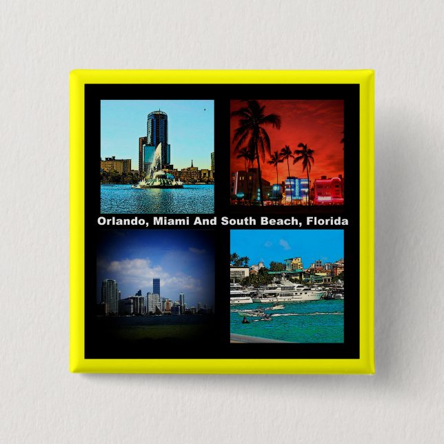 Orlando, Miami, South Beach Collage Pinback Button (Front)