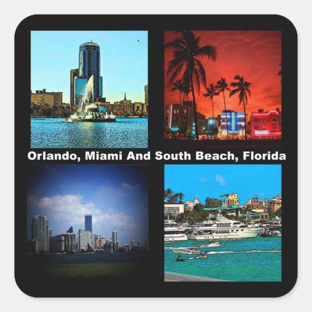 Orlando Miami South Beach Collage Square Sticker (Front)