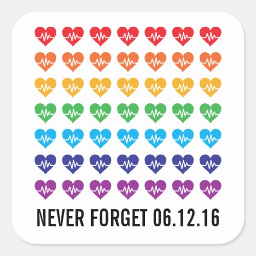 Orlando Strong One Pulse 49 Hearts Rainbow Square Sticker