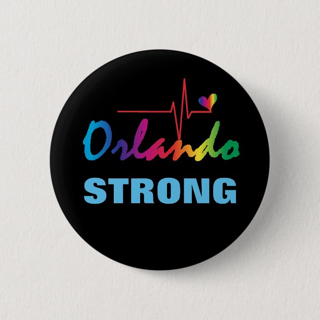 Orlando Strong Rainbow Pulse Heart LGBT Round Button (Front)
