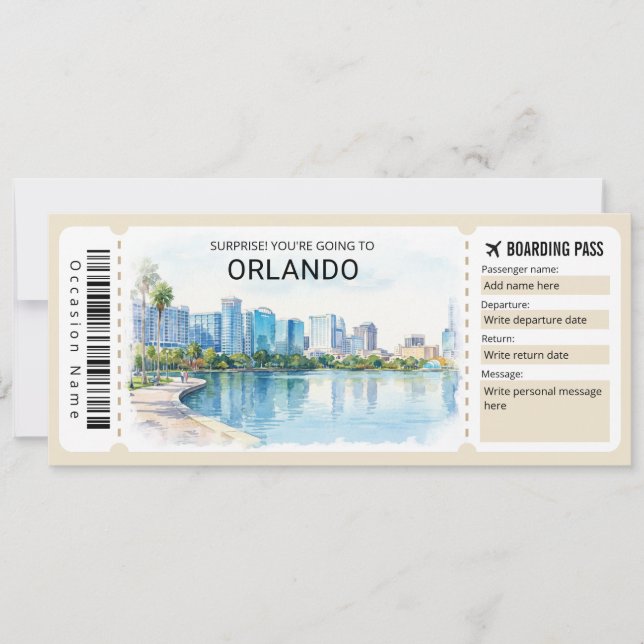 Orlando Trip Boarding Pass Ticket Invitation (Front)